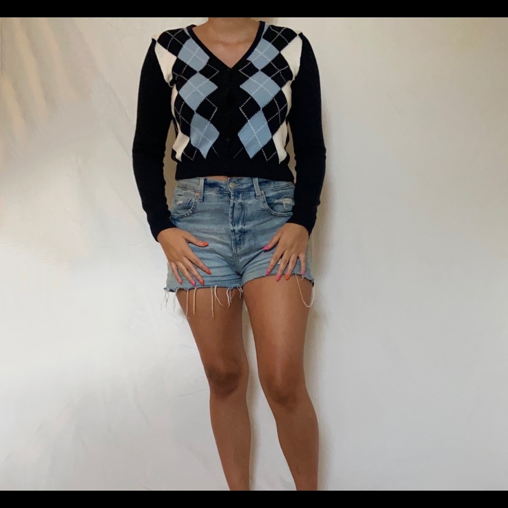 Brandy Melville cropped argyle cardigan